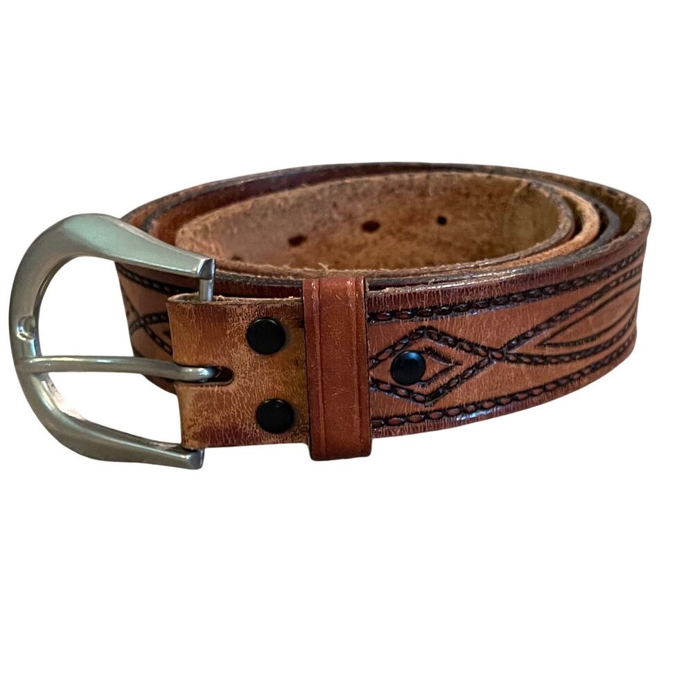 Vintage Wrangler Leather Embossed Belt, Western, Size 48/120, Mens
